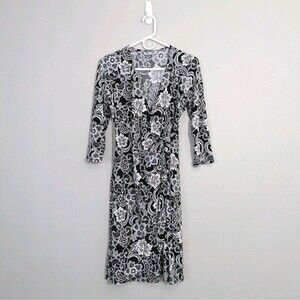 Shelby & Palmer Dress Women's Large Black White Floral 3/4 Sleeve Stretch
